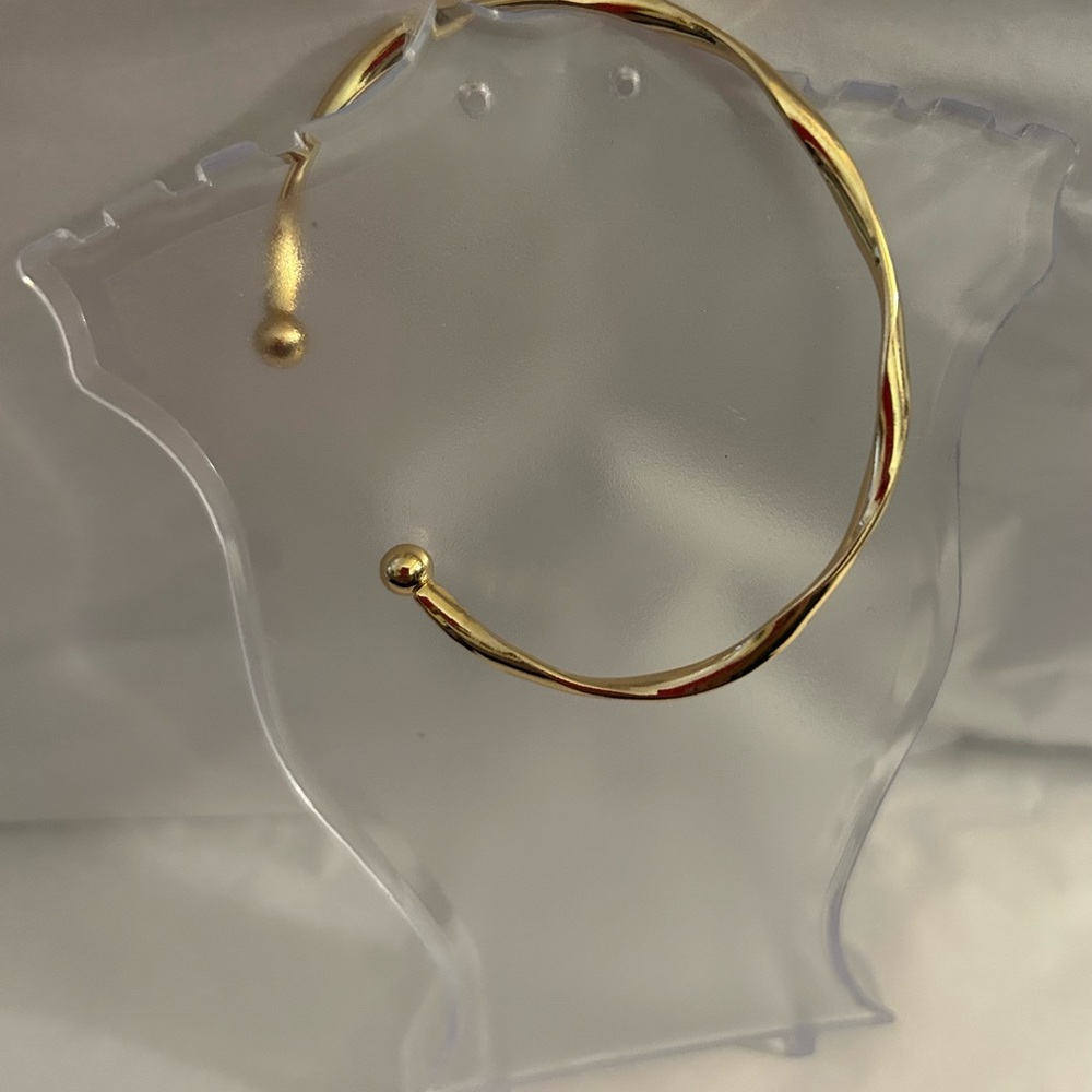 NEW Fashion Sizable Golden-Tone Twisted Alloy Open Bangle Bracelet Balled Ends - Picture 7 of 7